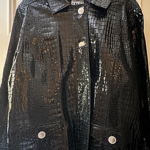 Berek Shiny Black Lamb Leather Croc-Embossed Jacket Size 3x - Picture 2 of 11
